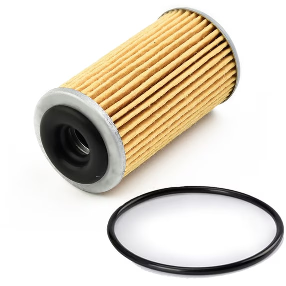 Nissan CVT cooler return filter removed from vehicle — clogged external filter showing contamination; replacing this filter resolves CVT judder, whining, hesitation, and overheating on Nissan Jatco CVT transmissions